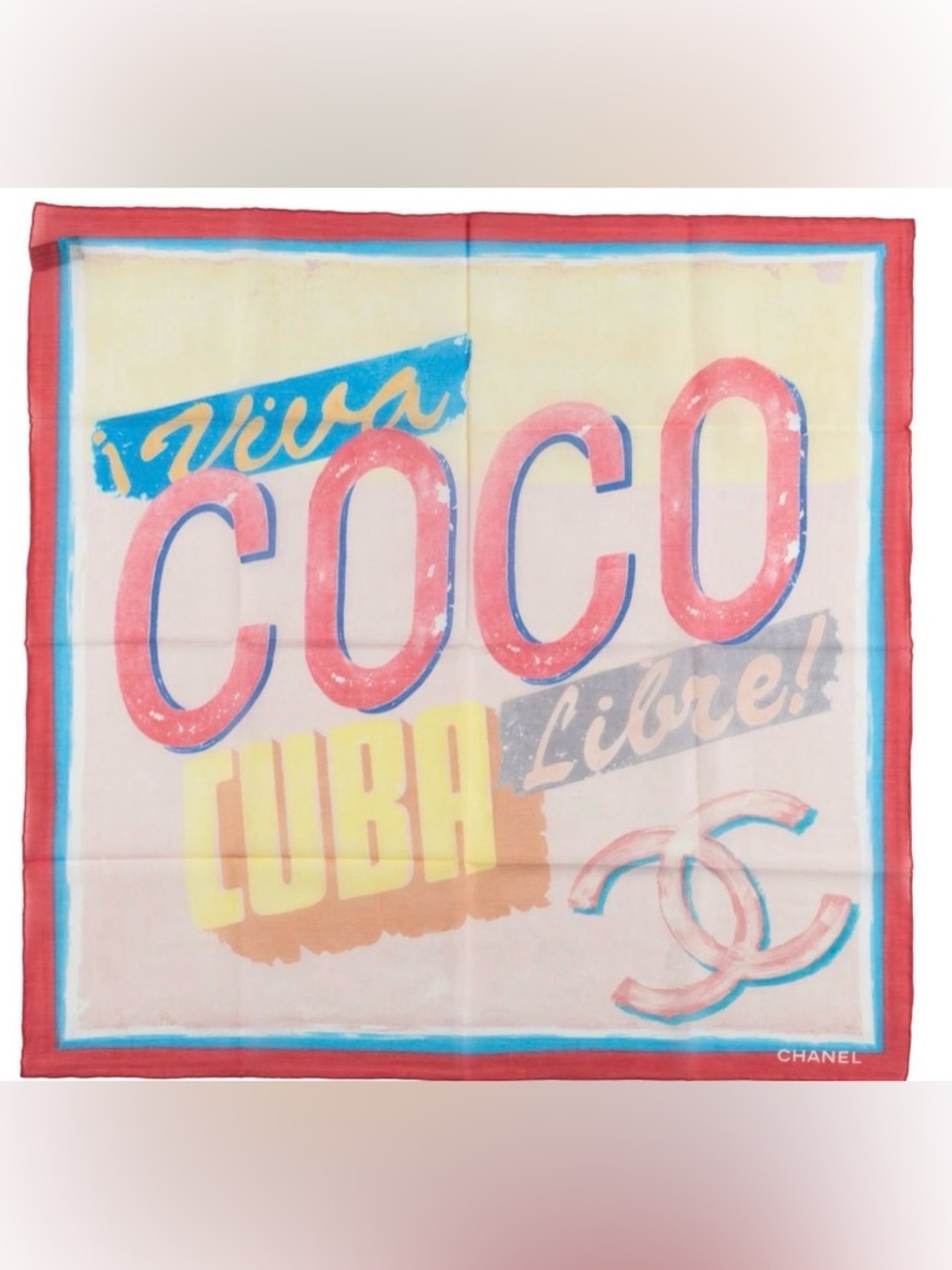 CHANEL New Coco Cuba Cotton Scarf - Red, Pink, Cream & Blue